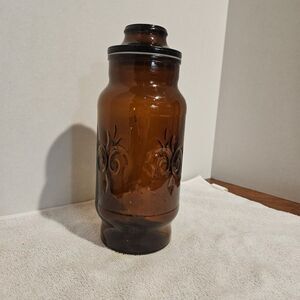1975 Cremora Apothecary Collectable Cannister Dark Brown Glass Fleur De Lis 9.25